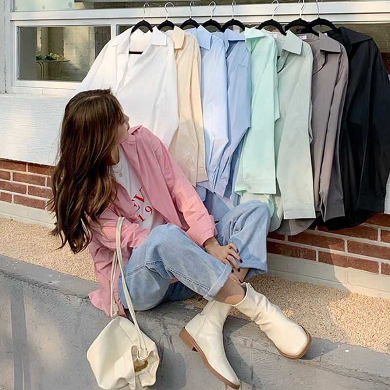 スプリングオータムシャツ ジャケット スタンダードスタイル ロング ピンク レトロ 春物 秋物 試着室22270780690