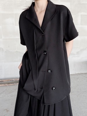 Deconstructed notched lapel loose short sleeve shirt [T2940]