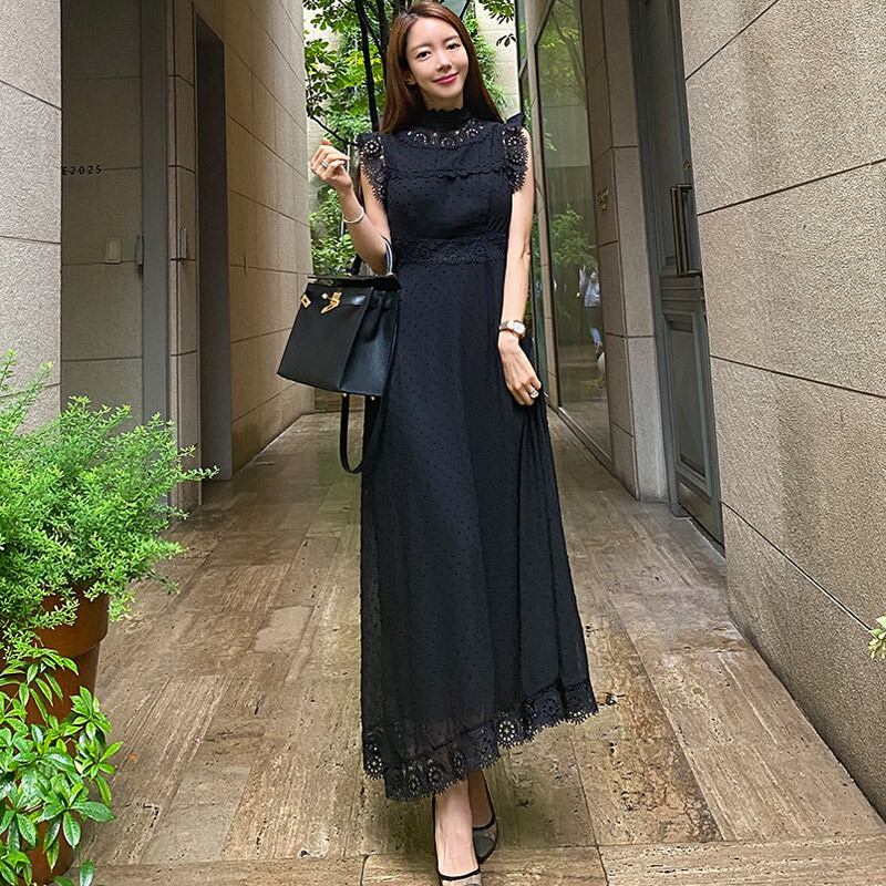 ワンピース ロングドレス ノースリーブ フェミニン レース 黒 美人度アップ 無地 ブラック S M L Xl Dresszone ワンピース ロングドレス ノースリーブ フェミニン レース 黒 美人度アップ 無地 ブラック S M L Xl Dresszone