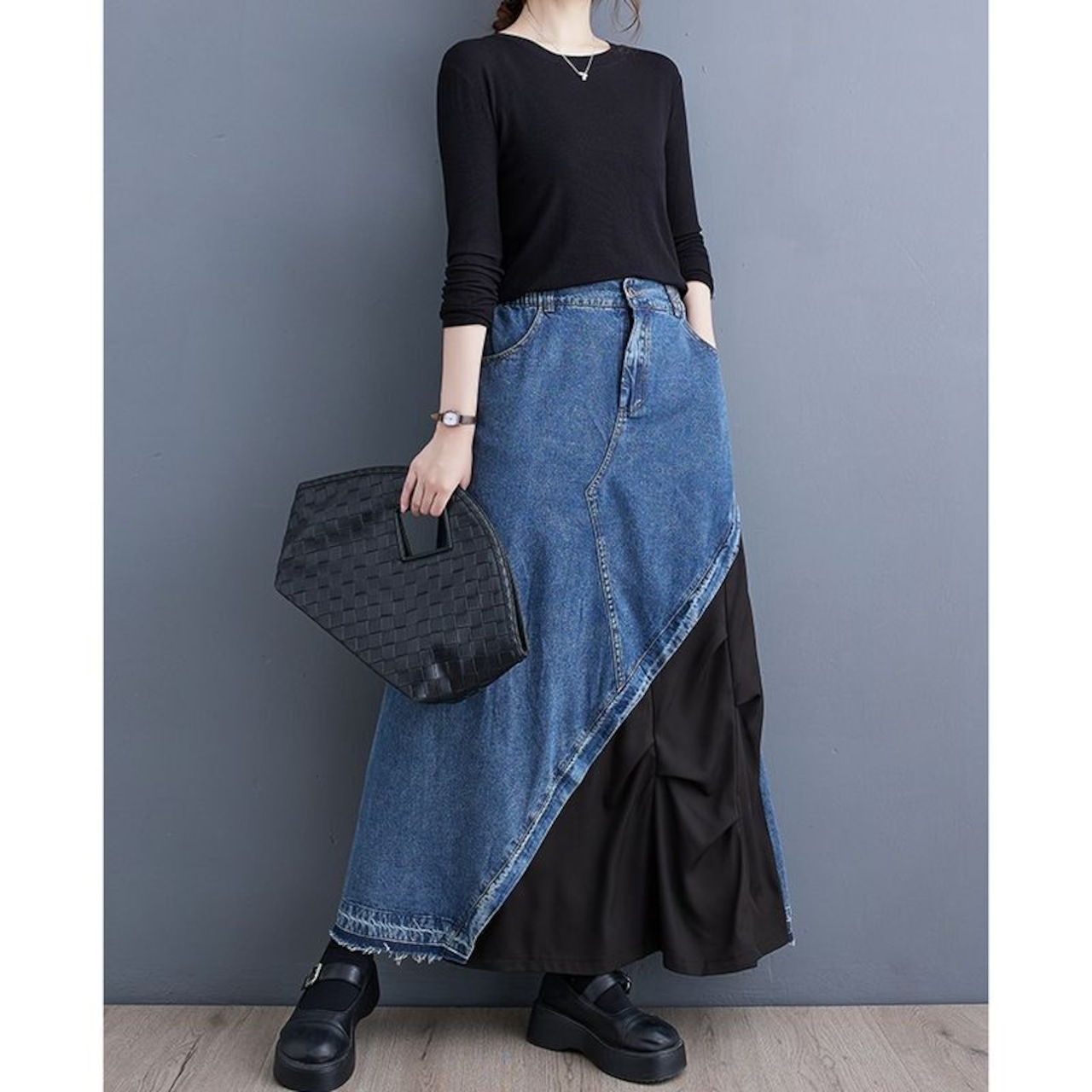 デニム 切替デザイン ラップスカート00153