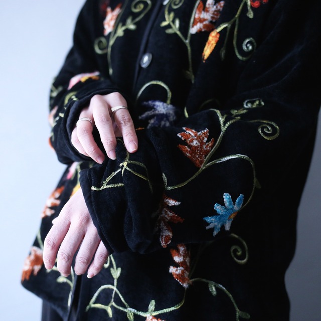 "刺繍" flower art full pattern loop button design pile fabric shirt jacket