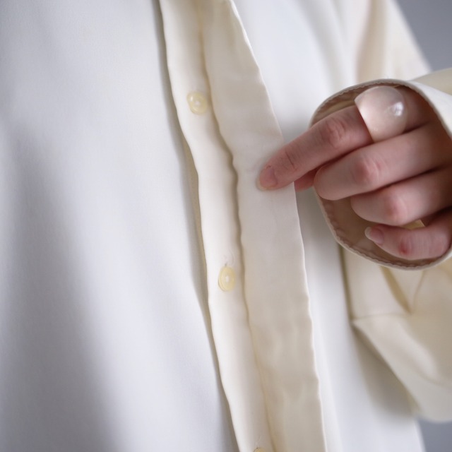 "刺繍" XXL over size fry-front band-collar shirt