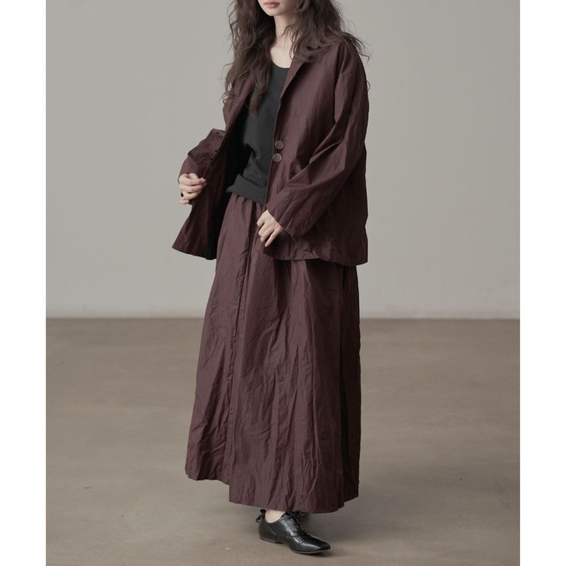Wrinkle-processed jacket & a-line maxi skirt set【2color】 C1068