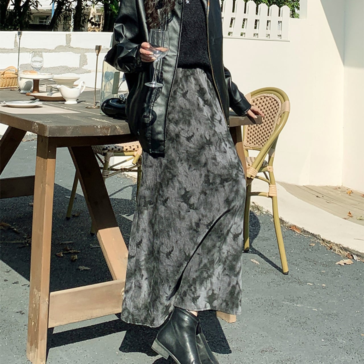 Dark Wash Marble Maxi Skirt L00662