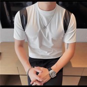 round neck splice short sleeve T-shirt 00285