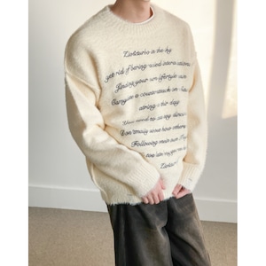 message print oversized crew neck rib knit sweater mr0168