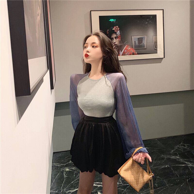 薄手シフォンスリーブシャツ ショートトップス ハイウェストウェストショーツ サマー ランタンスリーブ 夏物 ブルマー ドラファッションホール42227842331