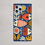 受注生産 iPhoneケース 魚と太陽の民芸シンボル柄｜海モチーフ FMSY089A