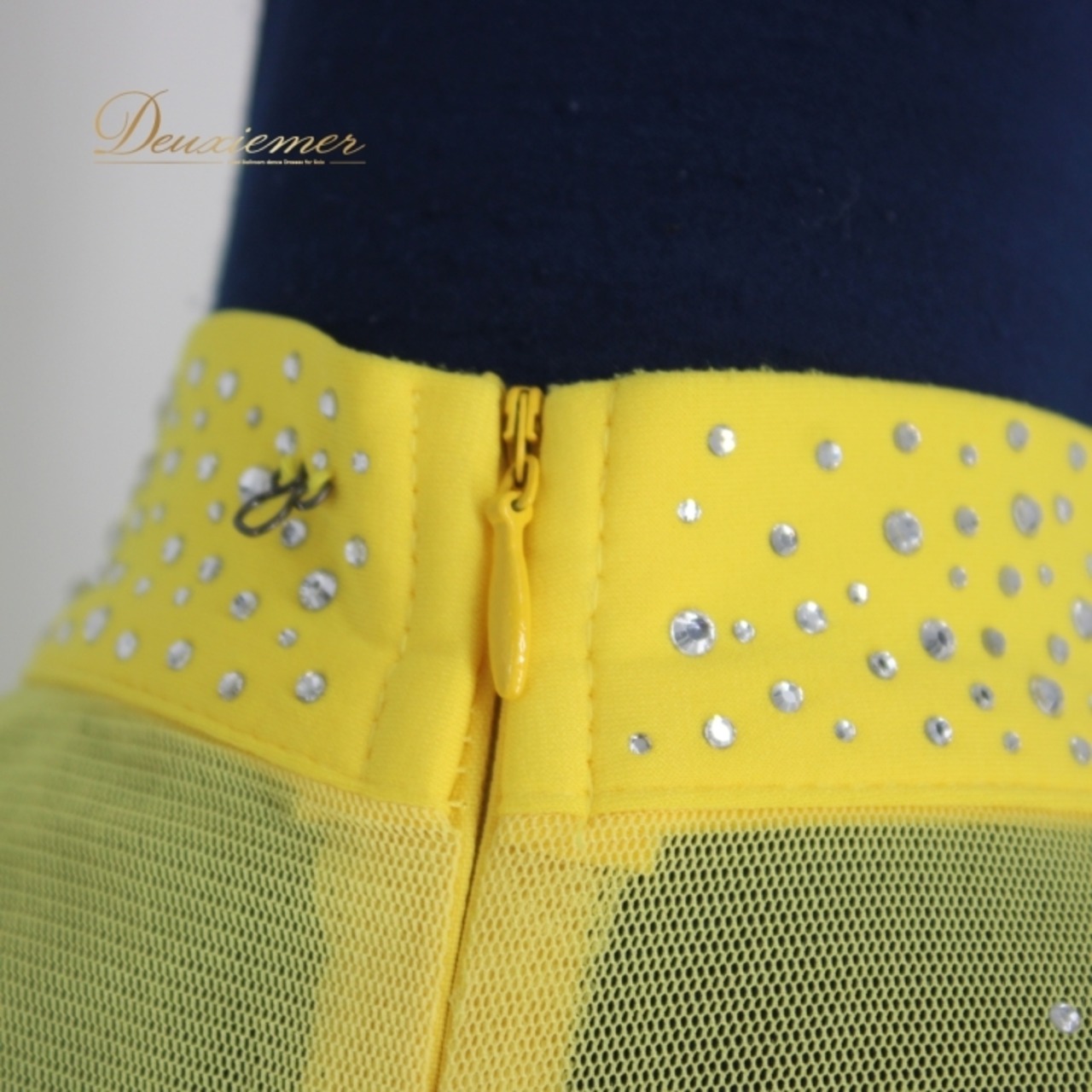 社交ダンス 衣装 スタンダード ドレス ワンピース パーティ衣装 女性用 レディース オールシーズン 黒 黄色 ラインストーン 夢館 Dream Kan ブラック系 イエロー系 バイカラー 美しい 広がり ステージ映え 大人かわいい 二重仕立て 夢館 ブランド