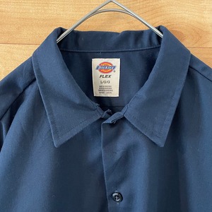 【Dickies】ワークシャツ 無地 長袖シャツ ネイビー L US古着