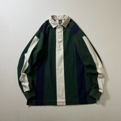 90s OLD GAP　雰囲気系　ストライプ　ラガーシャツ　プルオーバー　ギャップ　グリーン　ネイビー　M 古着