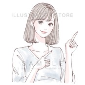 両手で指をさす女性