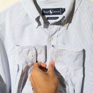 美品 L 90s The Big Shirt ビッグシャツ Ralph Lauren オックスフォードシャツ キャンディストライプ 長袖 ボタンダウン