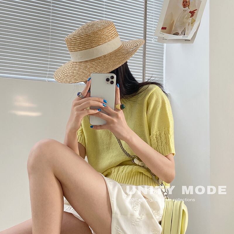 セーター Tシャツ レディーススプリングオータムスタイルルーズラウンドネック薄手トップス 春物 秋物 Oネック シルク ビッグFスモールZ韓国79636649760