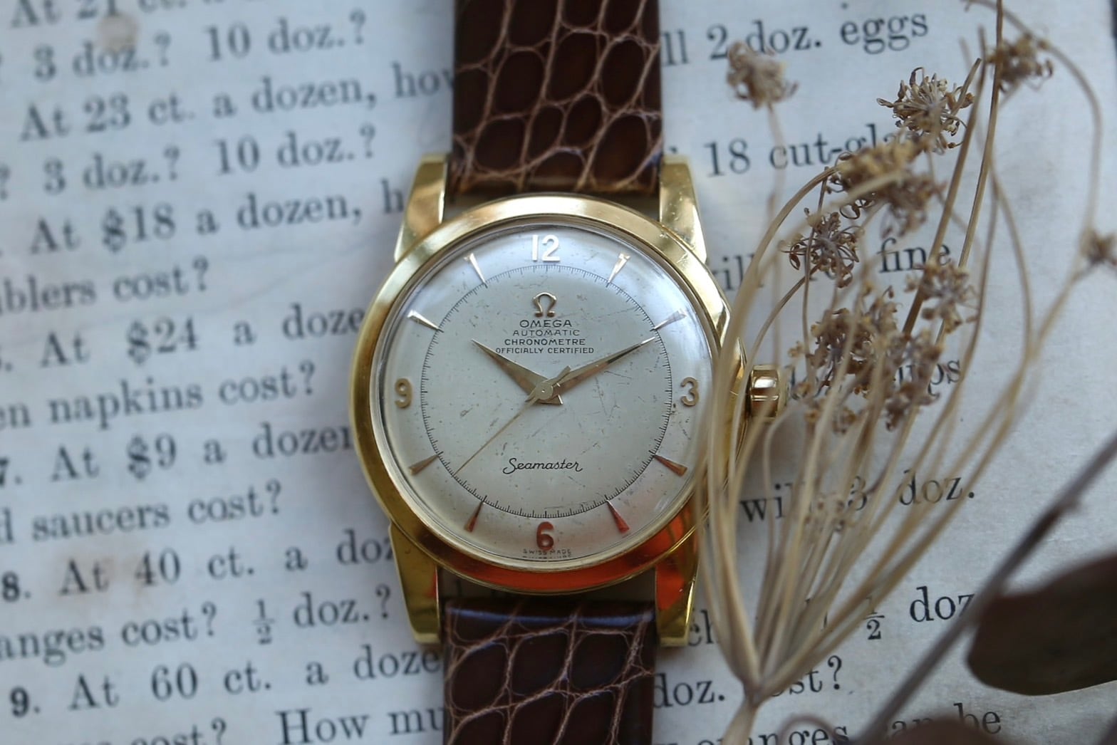 【OMEGA】1951年製 オメガ シーマスター クロノメーター ファーストモデル 飛びアラビア 18金無垢 OH済み/ Vintagewatch / Seamaster/ Cal.352/ 1st / chronometer /18k