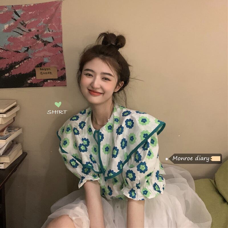 カラーフローラルシャツ サマートップス 大人ガーリー スウィート キュート カジュアル 夏物 花柄 モンロー55256924187