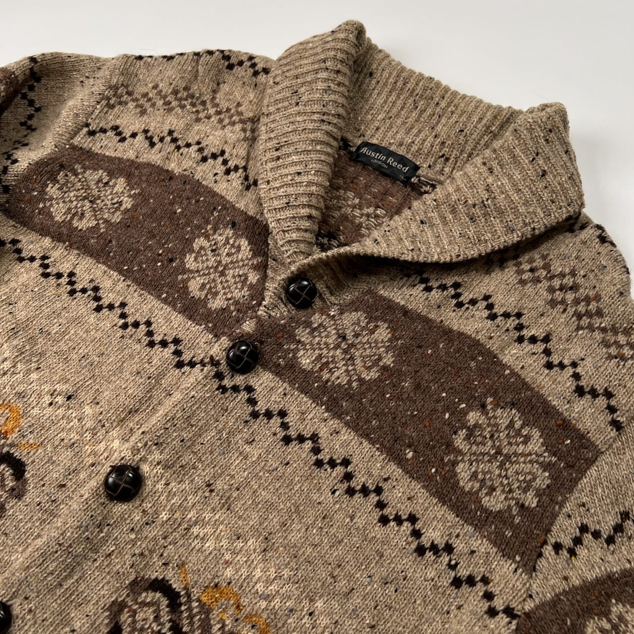 Austin Reed オースティンリード ノルディック ショールカラー ネップ ウールニット カーディガン サイズ L /ベージュ系