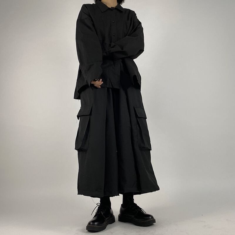 サブカル 服 地雷系 通販 ワイドパンツ 袴パンツ キュロットスカート サイドポケット 黒コーデ ゴシック 闇かわいい ユニセックス