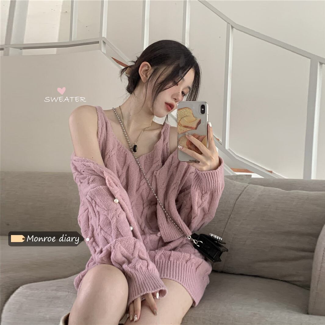 レッドオータムニットカーディガンセーター スカート 秋物 モンロー84286308425