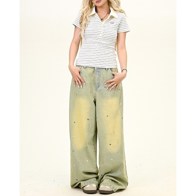 color dot wide leg denim　カラードットワイドレッグデニム　J0902