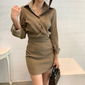 ワンピース レディース 送料無料 3色展開 タイトワンピース シャツワンピース ミニワンピース アワーグラスドレス Xライン Vネック 襟付き スタンダードカラー 長袖 ハイウエスト ウエストマーク 体型カバー 細見え 華奢見え 脚長 セクシー フェミニン エレガント 上品 大人可愛い シンプル お洒落 おしゃれ かっこいい こなれ感 抜け感 クール モダン シック カーキ ベージュ ブラック 普段使い デート おでかけ 重ね着 春服 夏服 秋服 10代 20代 韓国 オルチャン スタイル コーデ