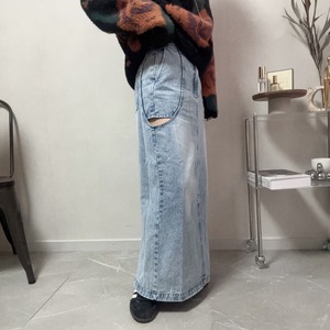 side cutout denim skirt【Light blue】