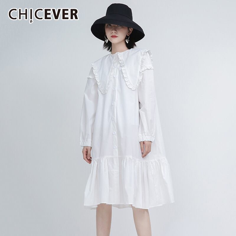 CHICEVERパッチワークドレス女性フリルカラー長袖フリルシャーリングヴィンテージ特大ドレス2020秋の潮 ロング ラッフル ビンテージ 6base560469840773