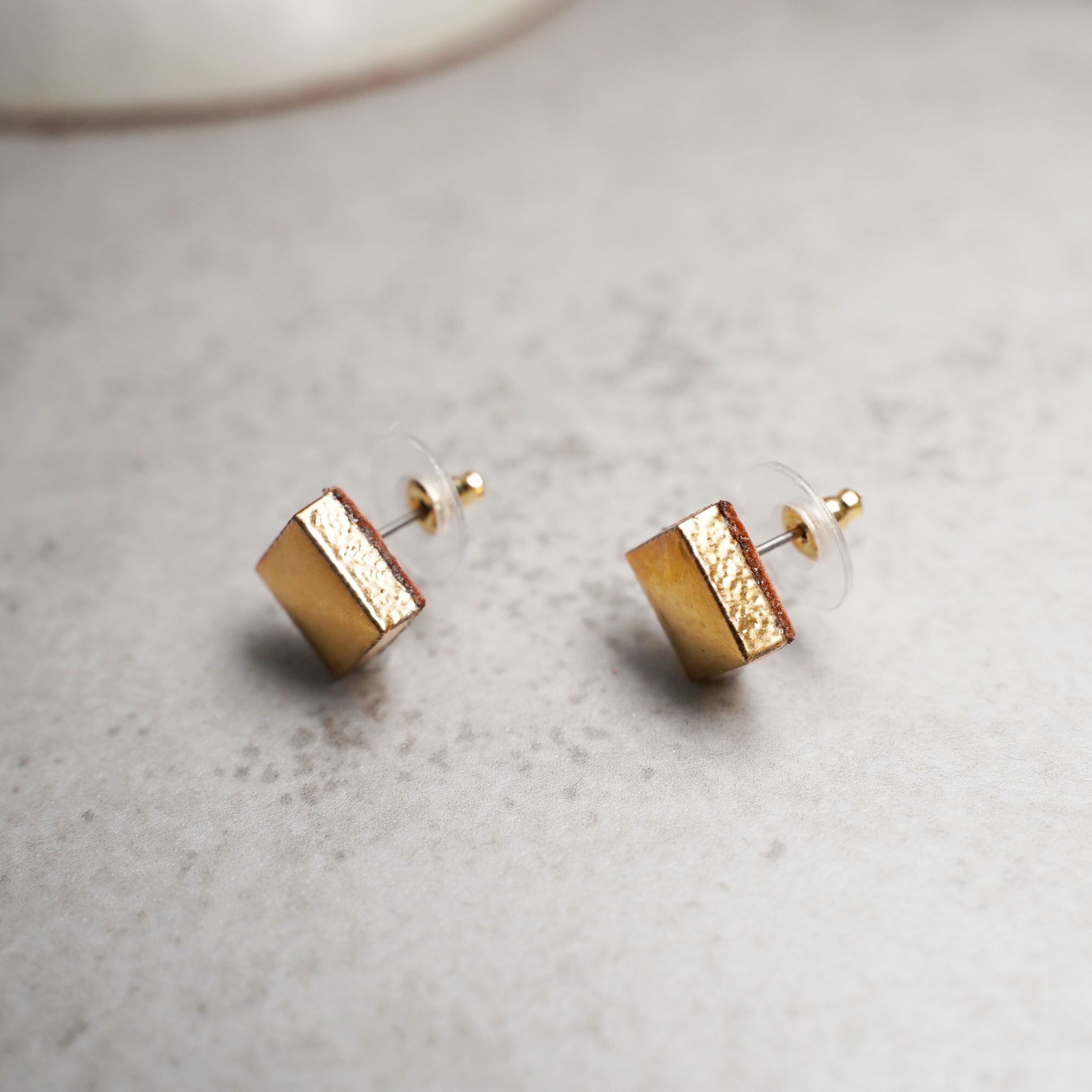 T-229 美濃焼 ハンドペイント 金絵付け タイル ピアス / イヤリング