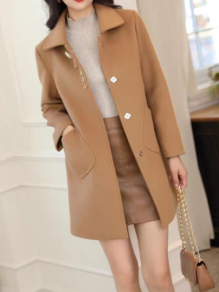 Tailored collar feminine mid-length coat L0799