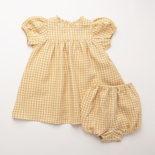 Nellie Quats/Cats Cradle Dress & Skipping Bloomer Set - Hay Check Linen