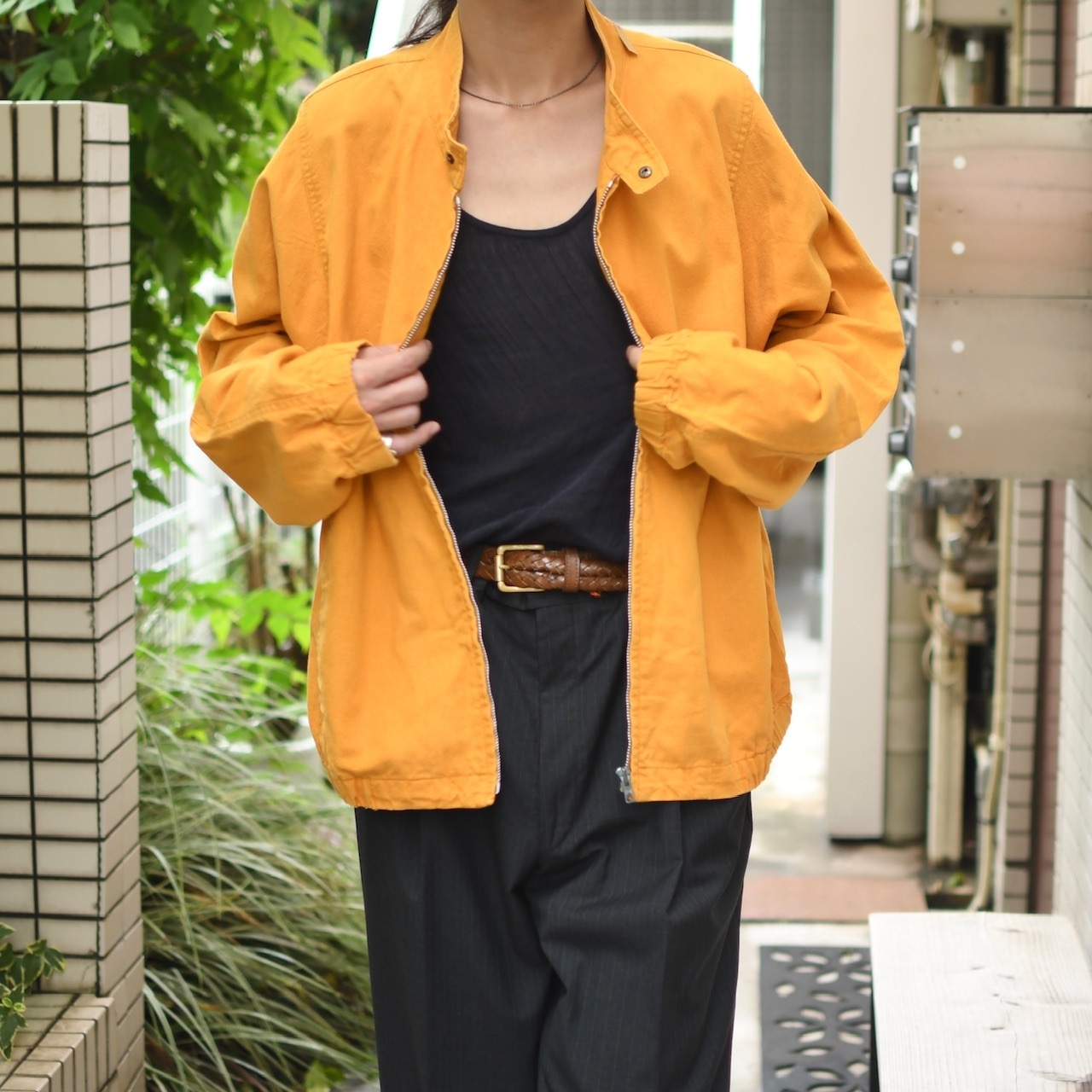 cotton linen stand collar jacket yellow