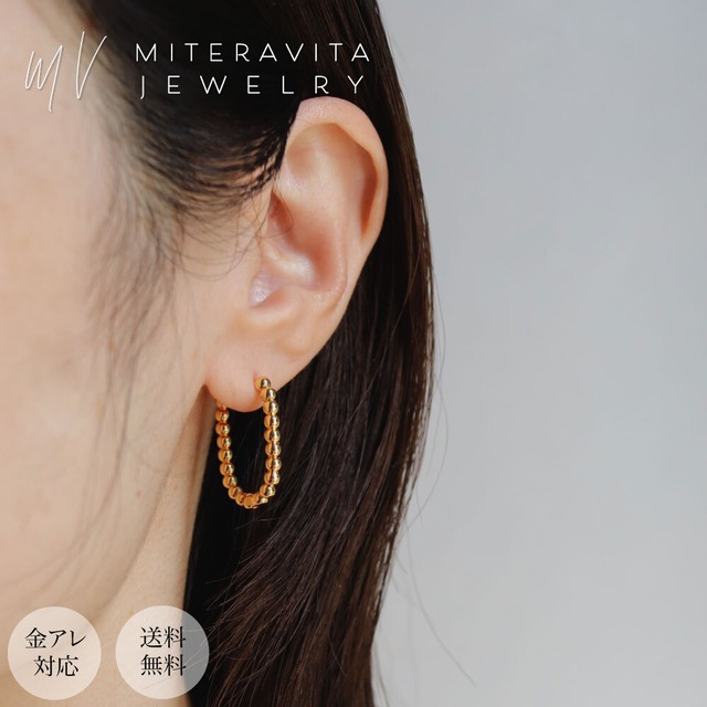 ビーズ オーバル フープピアス キャッチレス ピアス 金属アレルギー対応 サージカルステンレス  両耳用【p238】