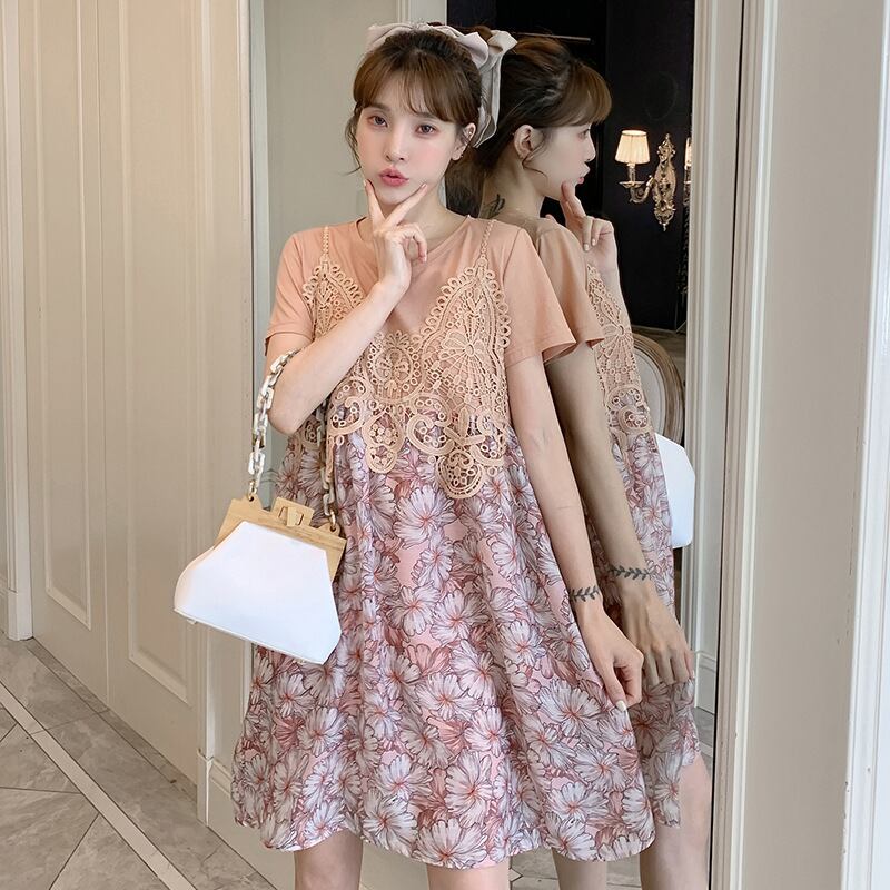 【新作】【送料無料】 マタニティウェア2020夏新作シフォンスモール菊ミドル丈サスペンダースカート+ Tシャツ、ツーピースセット妊婦-アリババ サマー 夏物 expec221951544151