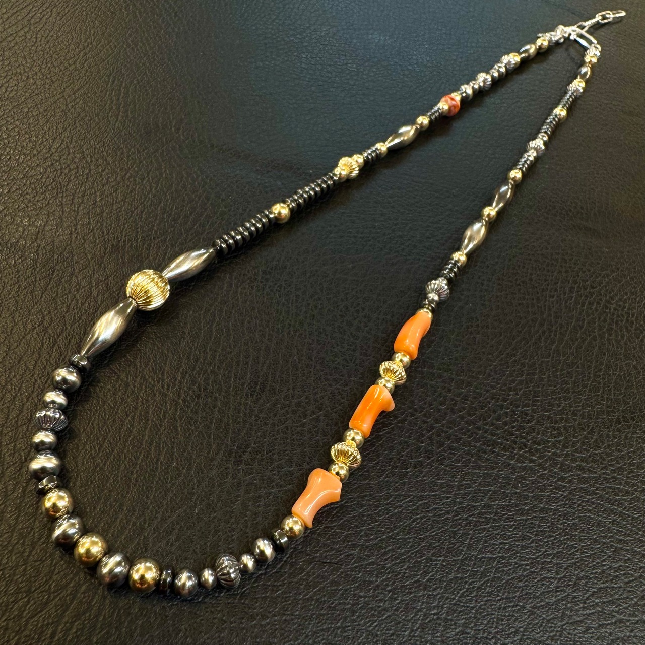 ブライト（Bright）ネックレス（Wave S Hematite）桃珊瑚 50〜55cm - 1