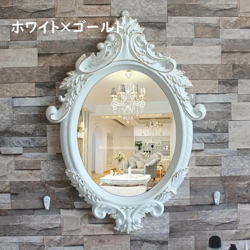 アンティーク調 ロココ調 三面ミラー ミラー ウォールミラー おしゃれ インテリア　 楽天市場】ウォールミラー 壁掛け鏡 壁掛けミラー ロココ調 化粧鏡