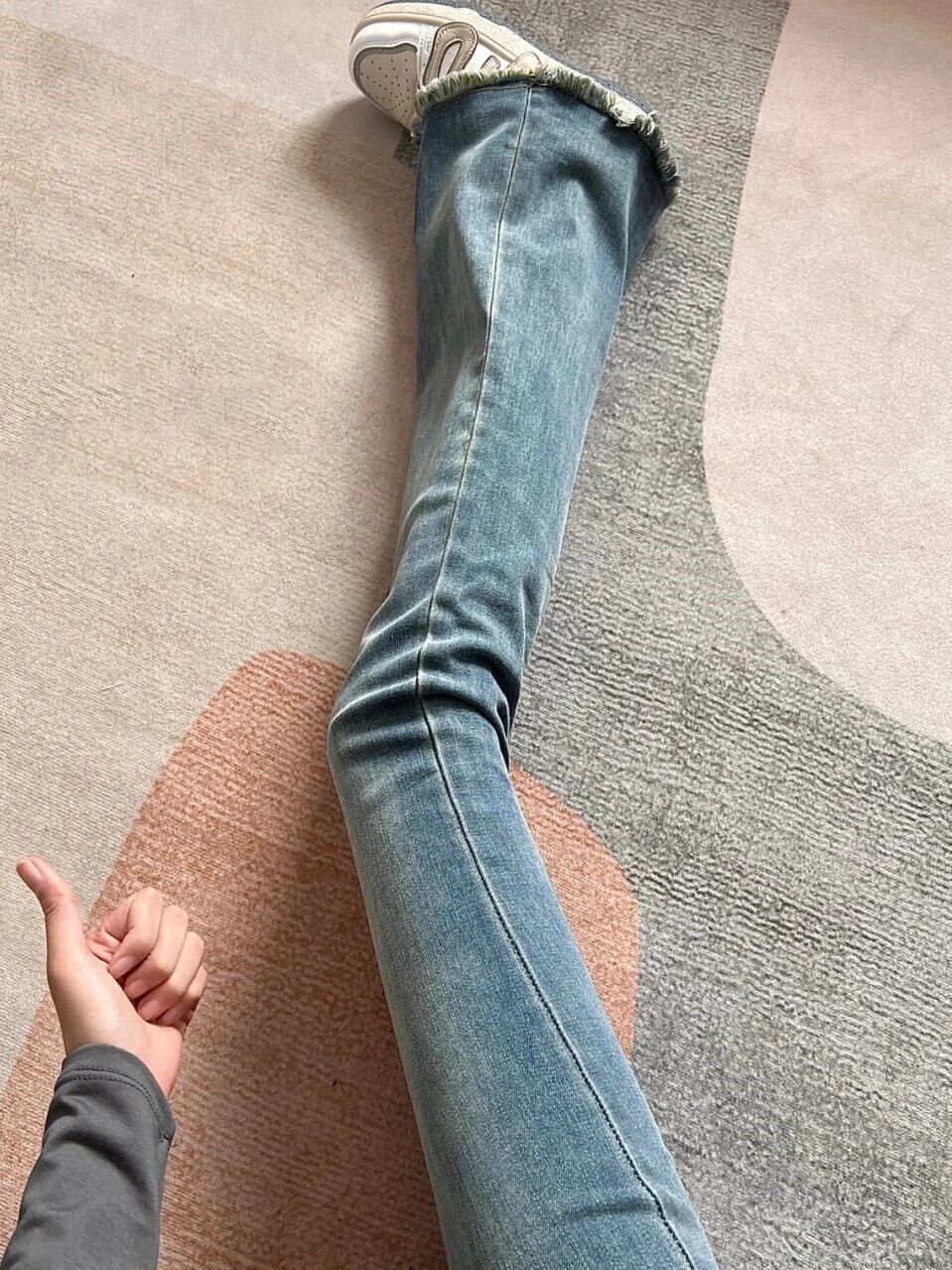 ハイウエスト スリムフィット マイクロフレア ジーンズ レディース 春秋 コットン ストレッチ デニム ブルー ジーンズ ブーツカット パンツ ポケット付き