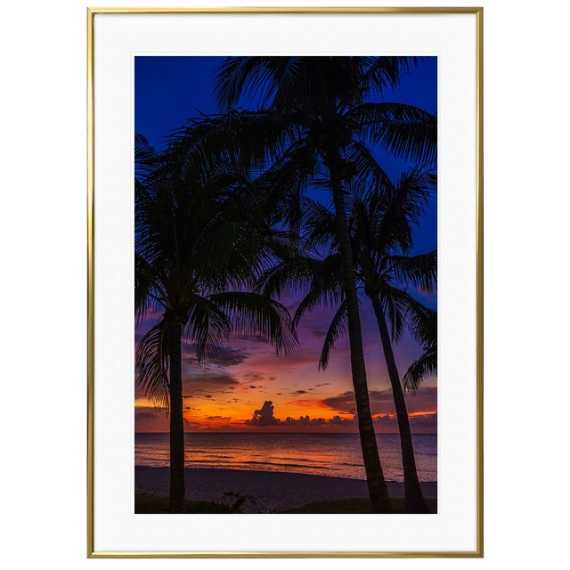 夕日写真 ヤシの木 夕暮れとビーチ インテリアアートポスター額装 AS0416