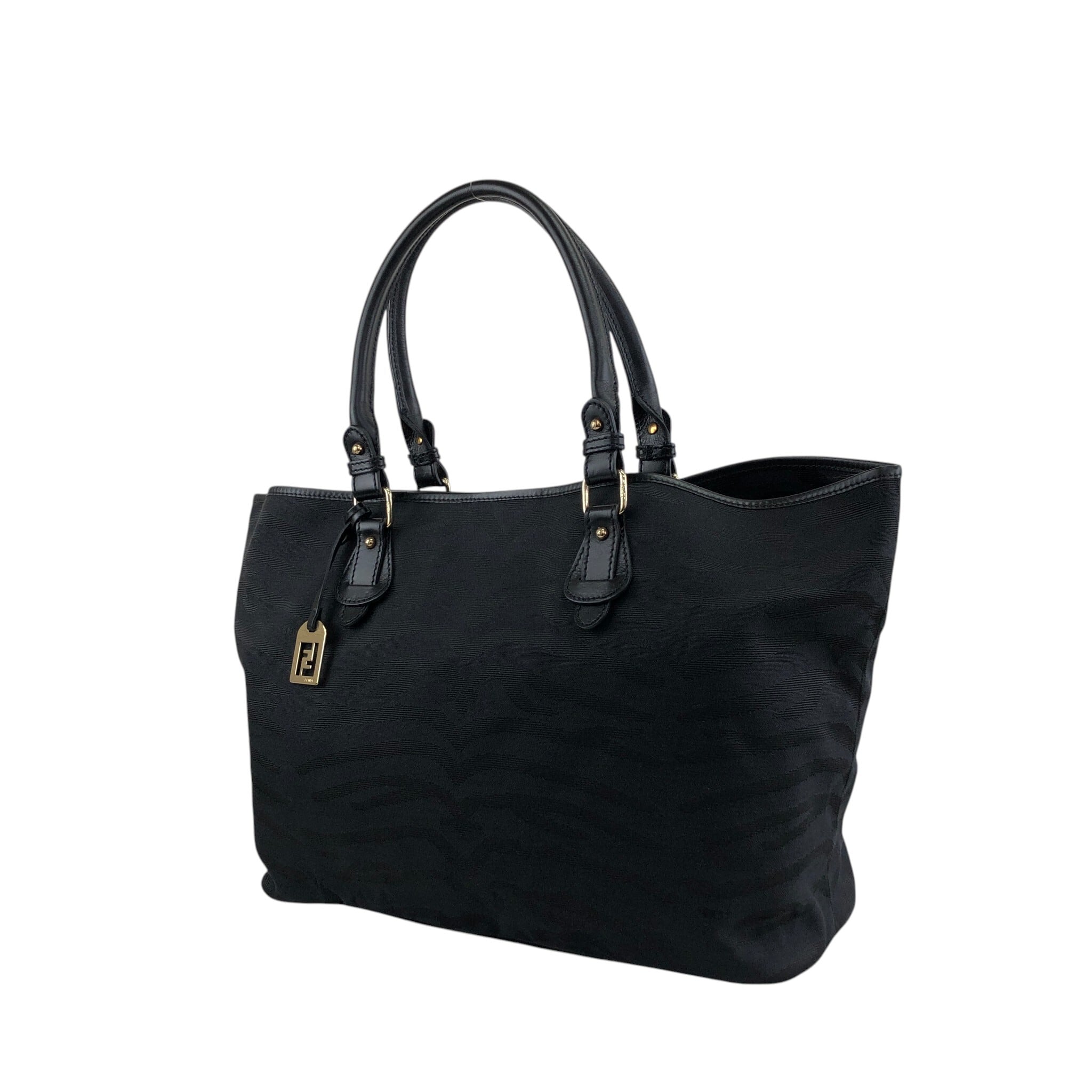 FENDI フェンディ トートバッグ ブラック ロゴチャーム ナイロン