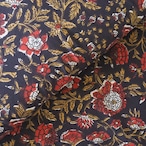 ブロックプリント生地【50cm単位】インド綿 花柄 黒×赤 #38210-BK1