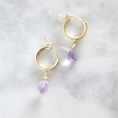 送料無料14kgf 宝石質 Pink Amethyst Triangl pierced earring /earring