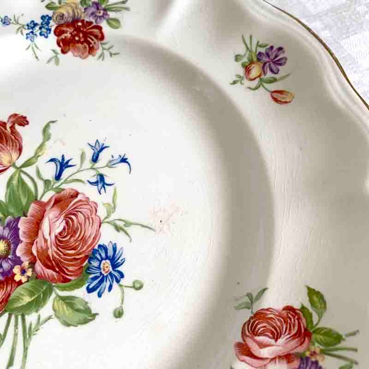 KG Luneville ブーケ柄の脚付きケーキ皿 コンポティエ 12twcm21