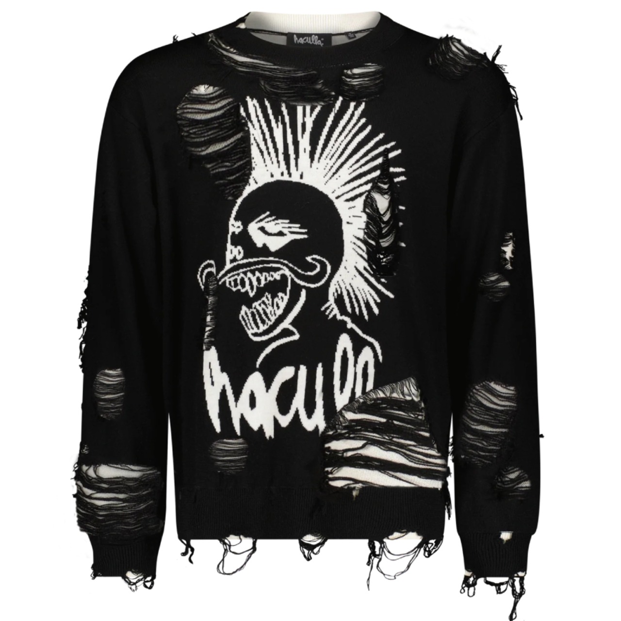 【Haculla】DISTRESSED HACULLA SWEATER（BLACKWHITE） - 1