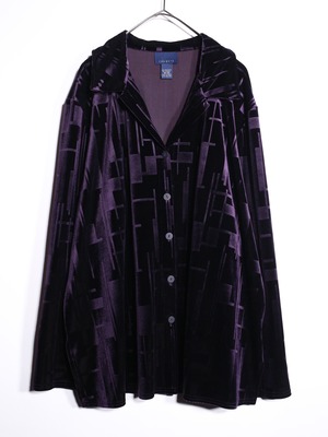 multi square  pattern velours open-collar shirt