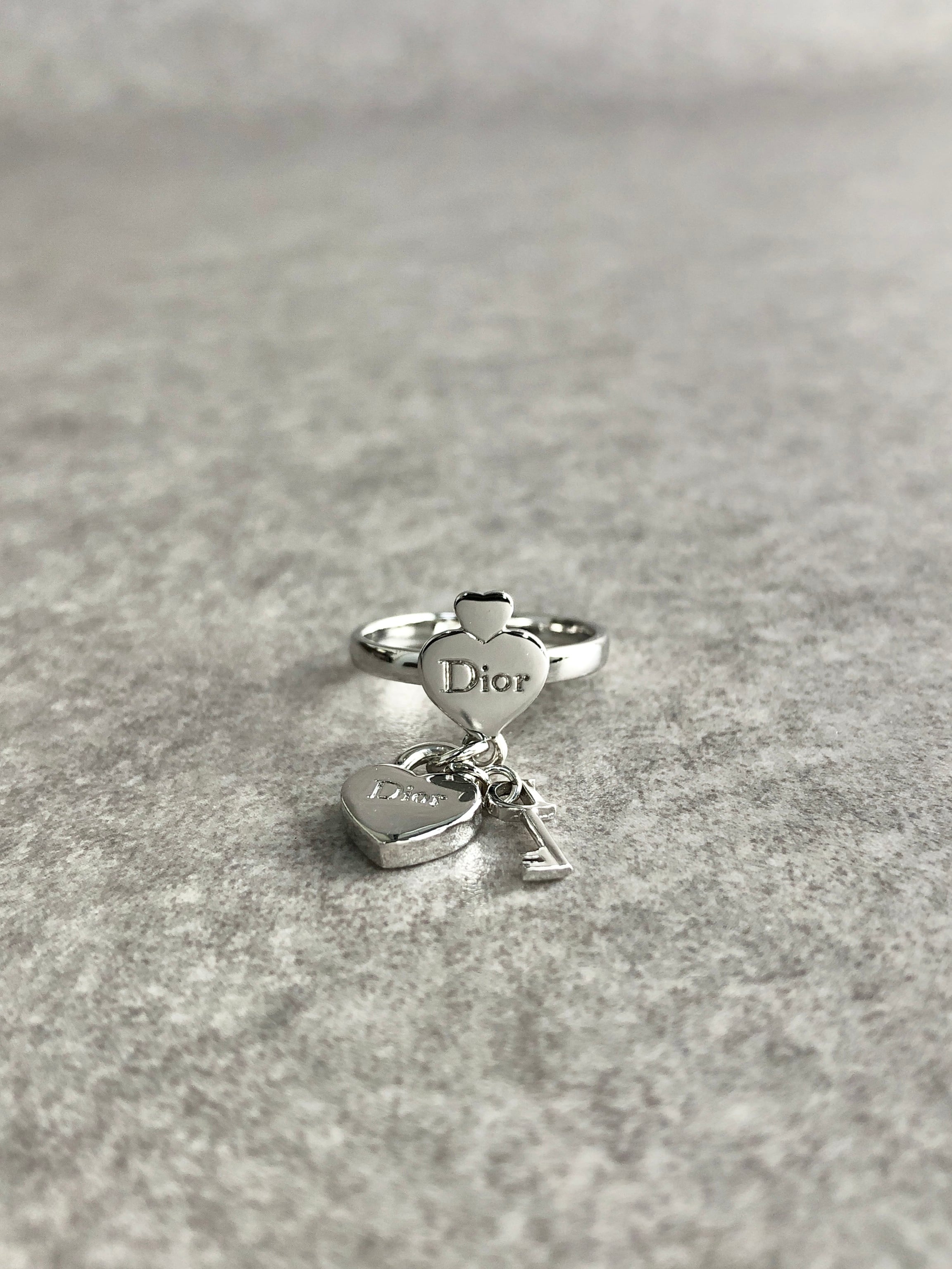 【クリスチャンディオール】Dior ロゴ ハート ストーン リング ヴィンテージ Christian Dior クリスチャン ディオール 指輪 10号 シルバー ロゴ