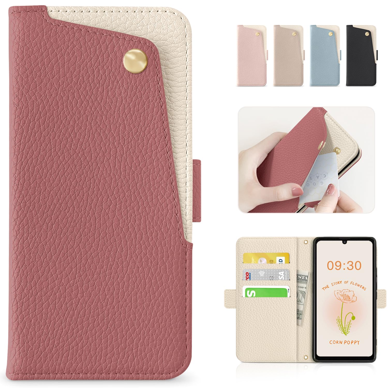 CASSYOOK 適用 aquos sense8 ケース 手帳型 aquosセンス8 ケース 財布型 カバー カードポケット付き アクオスセンス8 ケース 全面保護 sh54d スマホケース カード収納 横置きスタンド機能 高級PUレザー おしゃれ 上質な手触り 擦り傷防止(スイカレッド)