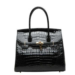 Genghiz.k ジンギスカン ハンドバッグ 手提げバッグ シャイニング ブラック クロコダイル レザー レディース 中古