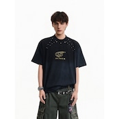 VINTAGE ストリート リベット刺繍Tシャツ T2096