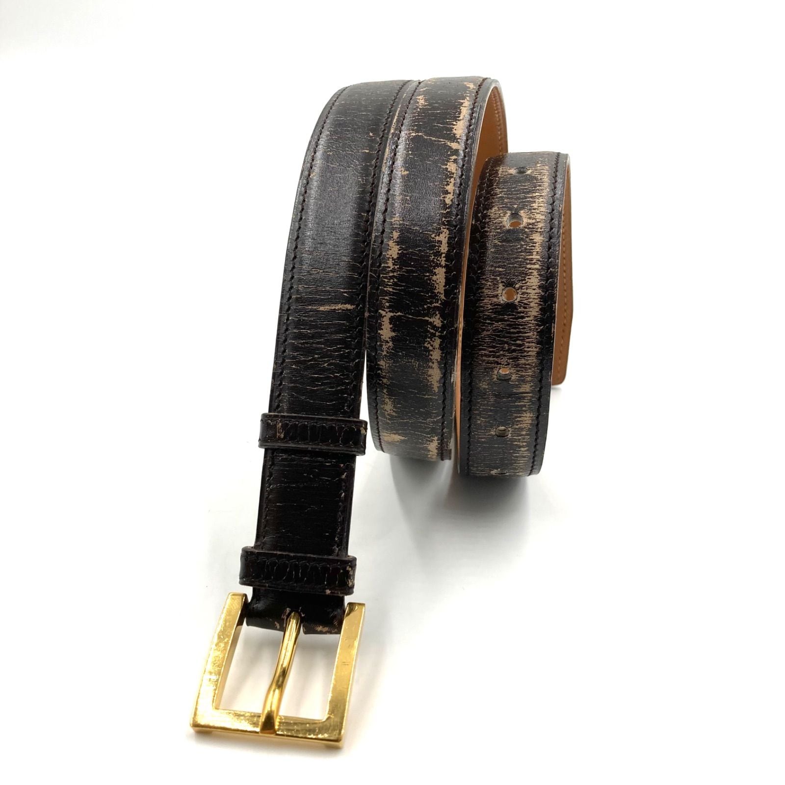 □稀少□HERMES エルメス レザーベルト ダークブラウン ゴールド金具