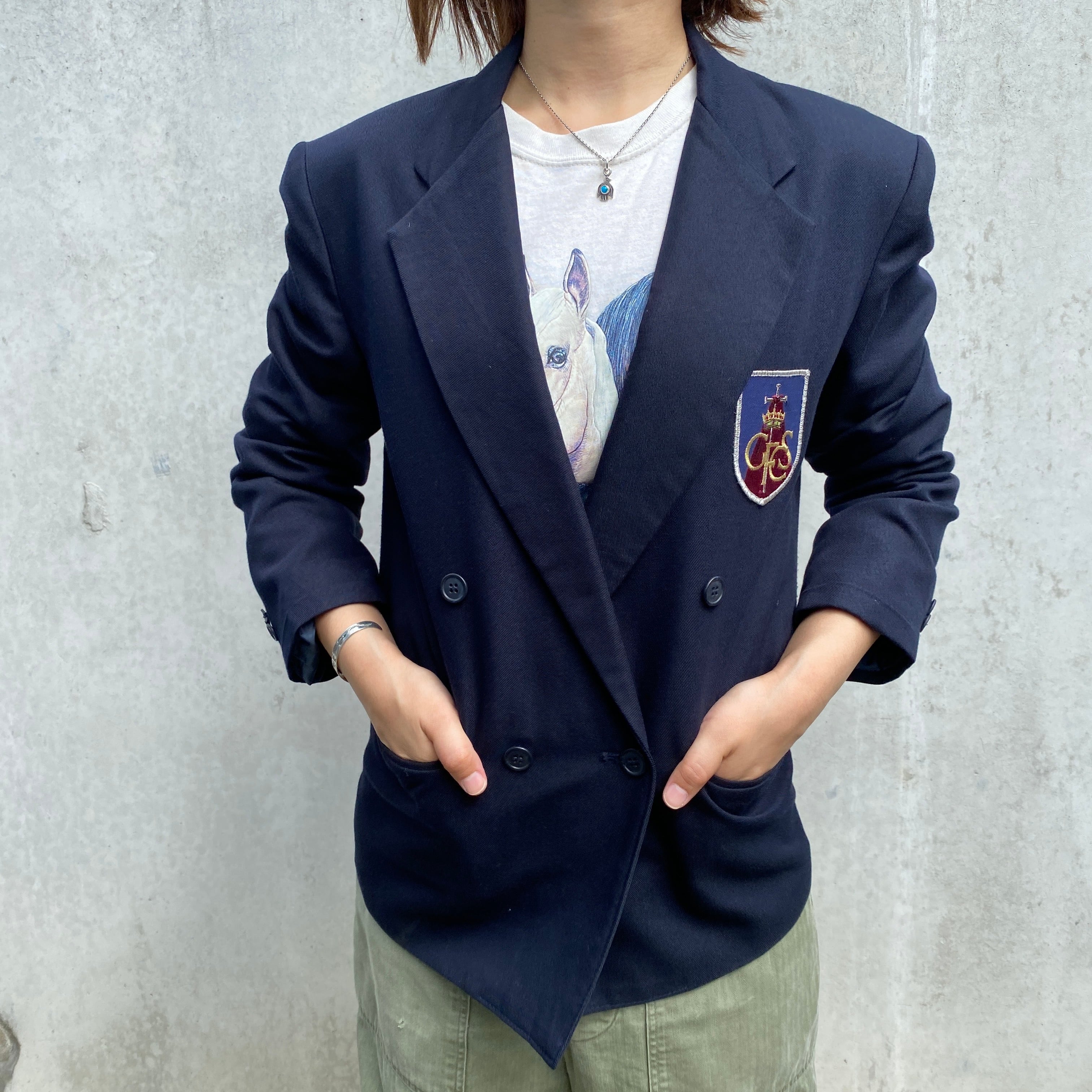 90s VAN HEUSEN 紺ブレ Navy Blazer 14 ダブルテーラード