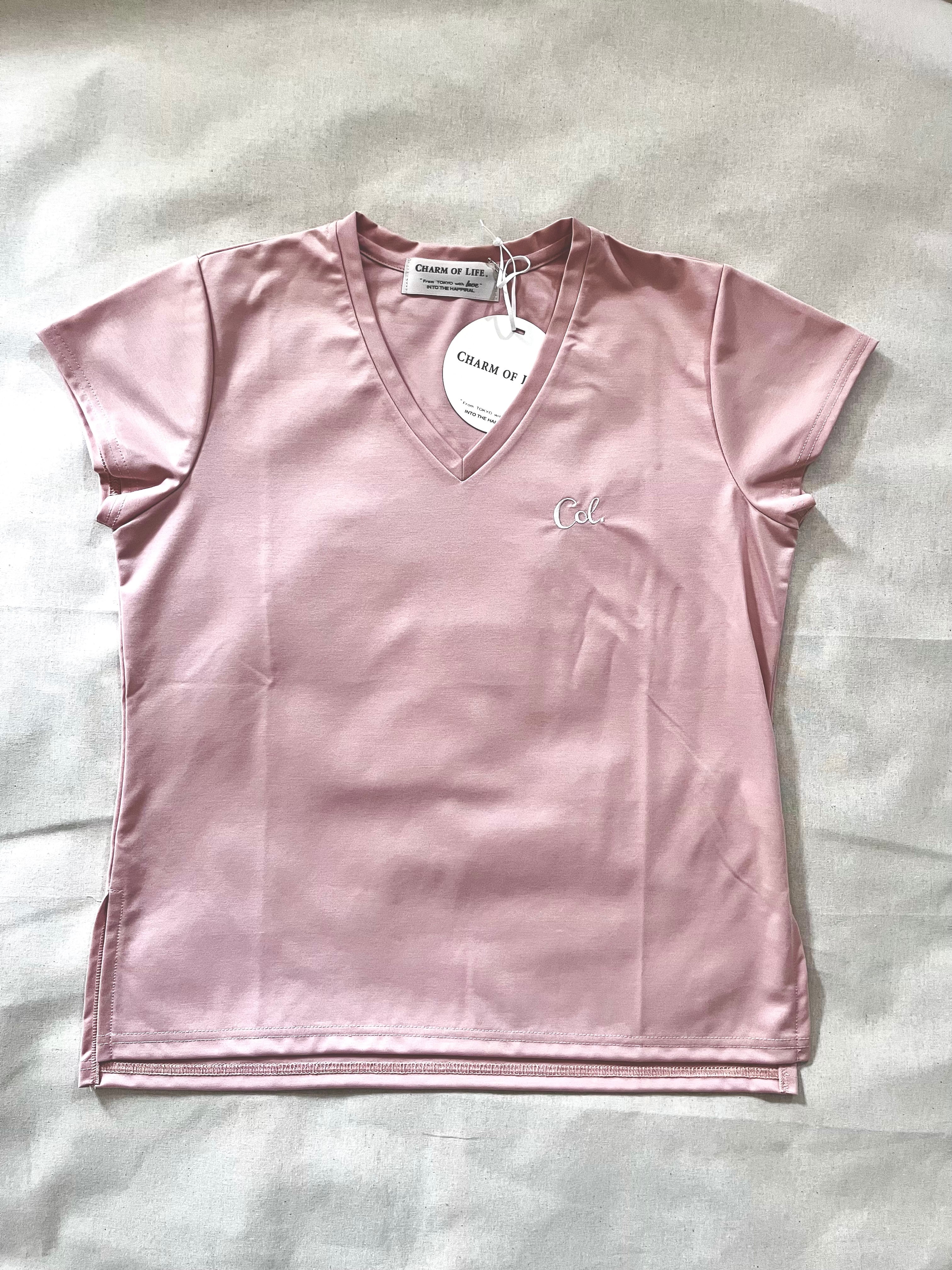 Vネック刺繍フレンチTee
